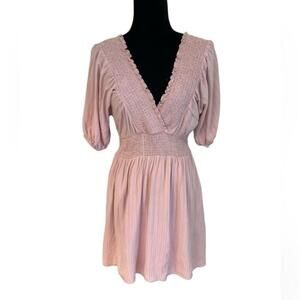 Mittoshop Pale Pink Mini Dress Large Smocking Detail